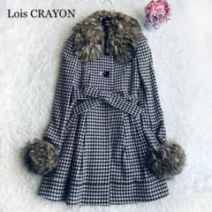 美品✨ロイスクレヨン ロングファーコートリボン ベルト 千鳥柄 3way M