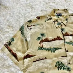 【XXL】アロハシャツ ベージュ ヤシ ヨット リーフ 葉