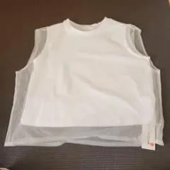 ホワイト ノースリーブ トップス メッシュ Ｌサイズ 新品タグ付き
