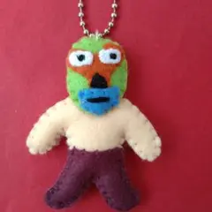 ハンドメイド　フェルトマスコット マスクマン　レスラー　ルチャ ボルドーパンツ