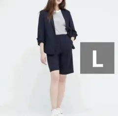 新品★ UNIQLO リネンブレンドバミューダパンツ　　ネイビー　Ｌ