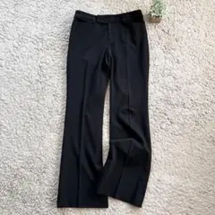 【ELLE】フレアパンツ センタープレス ポケット ストレッチ素材 シンプル 黒