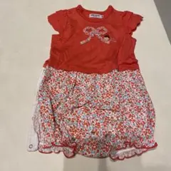 ミキハウス 赤 花柄ロンパース 80