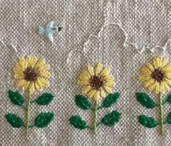 ひまわりと青い鳥 刺繍 ハンドメイド はがきサイズ 鳥 花