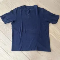 ユニクロ　ダークネイビー ヘンリーネックTシャツ M