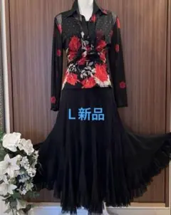 社交ダンストップス　ブラウス　社交ダンススカート レッスンウェア 新品　L