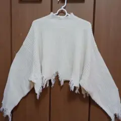美品　ANAP 秋服　フリンジデザイン ニット 長袖 アイボリー