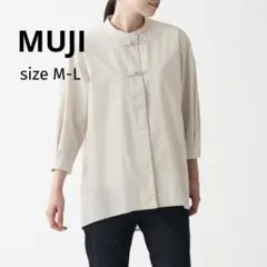 無印良品 MUJI ワッシャーポプリン 結び釦 ミドル丈 シャツ M-L