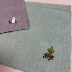 ムーミン　刺繍　ハンカチ2枚セット　スナフキン　ムーミンパパ　メンズハンカチ