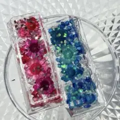 週末セール7-109 固まるハーバリウム　箸置きセット　ピンク＆ブルー　きらきら