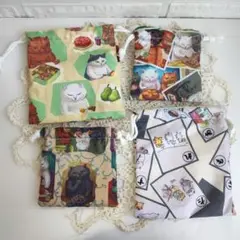 ハンドメイド　巾着袋　4点セット　カマノレイコさんの生地使用