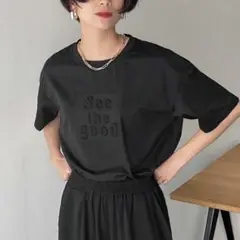 【即日発送】ブラック Tシャツ 半袖 ロゴT カジュアル ザラ emoda