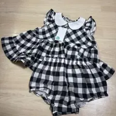 新品ベビー女の子タンクトップ&ブルマパンツ上下セット70cmギンガムチェック黒白