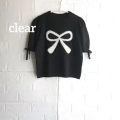 クリア　リボン柄パフスリーブニット