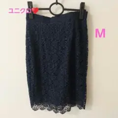 ユニクロ✨レースMタイトスカートネイビー