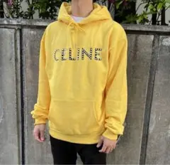 新品　CELINE セリーヌ　イエロー パーカー　フーディ スタッズ付き CELINE セリーヌ スタッズ付 ルーズ フーディ パーカー メンズ M