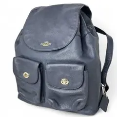 美品】コーチ リュック シボ革 ターンロック 巾着 レザー 黒 F37410