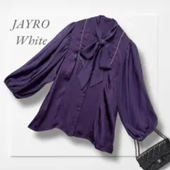 ジャイロホワイト◆ボウタイブラウス(M)紫 シフォン シアー 透け感 大人女子