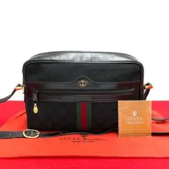 ほぼ未使用 オールドグッチ シェリーライン GG レザー ショルダーバッグ 黒