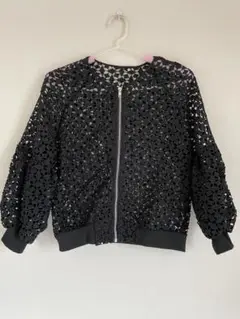 美品 CHIC フルレース ノーカラー ジャケット レディース Mサイズ 黒
