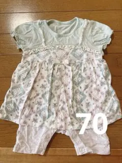 花柄　ロンパース　グリーン　ミント　70