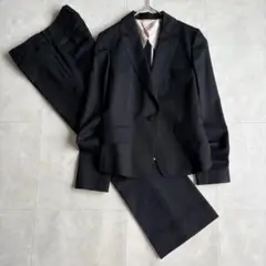nline by nozomi ウール混パンツスーツ 黒 7/9号 ストレッチ