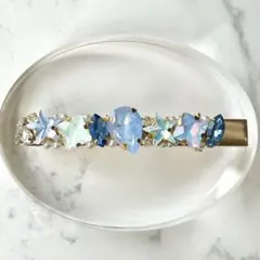 【一部小傷あり】ブルー＆グリーン系ストーン　星型　ヘアクリップ