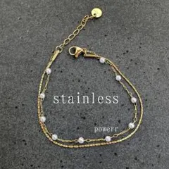 2連 ステンレス パール ゴールド 上品 ブレスレット アクセサリー シンプル