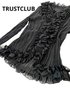 極美品 TRUSTCLUB プリーツドレスカーディガン 長袖 透け感 黒 羽織り