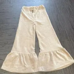 ベロア調 フリル ワイドパンツ ベージュ