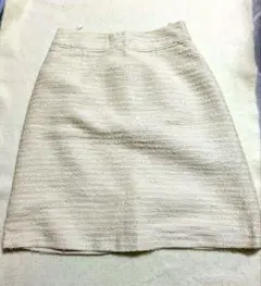 【美品】クリーム色 ツイード タイトスカート ひざ丈