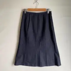 美品　メイクレット　膝丈スカート　デニム風　ウール混　薄手　Aライン