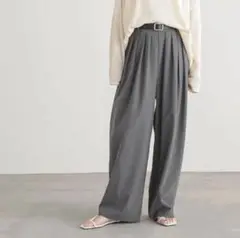タック ワイド パンツ ストレート きれいめ オフィス 涼しい グレー