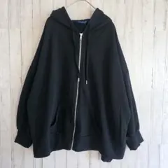 ジップパーカー　フルジップ　オーバーサイズ　ビッグシルエット　黒パーカー