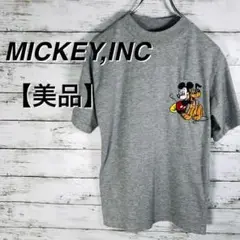 美品 MICKEY,INC Tシャツ ミッキーマウス プルート 刺繍 グレー