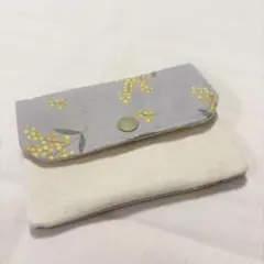 【ハンドメイド】No.47 ポケットティッシュケース付きポーチ/ミモザ/現品限り