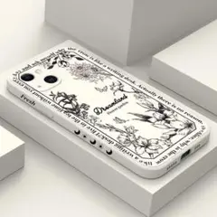 iPhone15 ソフトケース　ボタニカルフラワー モノトーン　おしゃれ