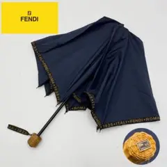 美品 FENDI 晴雨兼用 折りたたみ傘 総柄 ロゴ 1925 カゴ ロゴ 紺