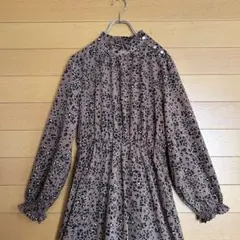 【美品】アニマル柄ワンピース フリルスタンドカラー 袖口フリル M