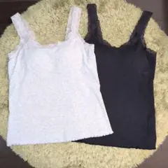UNIQLOユニクロ リブレース ブラトップ 2枚 S ネイビー＆ライトグレー