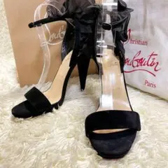 【未使用に近い】クリスチャン ルブタン ハイヒール 黒 スエード フリル 39