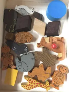 レトロな木製動物つみきセット