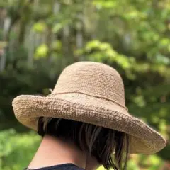 ラフィア麦わら帽子　 日除け麦わら　ラフィアハット