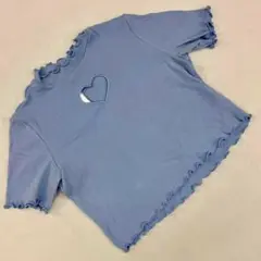 H&M Divided ブルーハートカット リブ フリル 半袖TシャツM