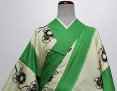 新品送料無料 no3A単衣仕立て上がりポリエステル 踊りきもの 若草に鼓Lサイズ