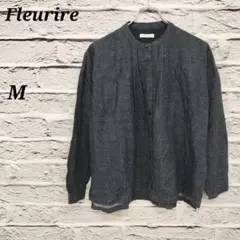 R3079//Fleurire 【M】 バンドカラーブラウス ネイビー 綿麻