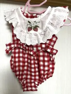 【セール中】SHEIN 赤チェック柄ロンパース 3-6M