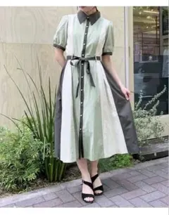 【完売品】axes femme ストライプ配色シャツワンピース　グリーン　カーキ