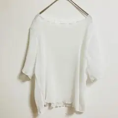 【美品】moment+ モーメントプラス 五分袖 シアートップス 白 Lサイズ