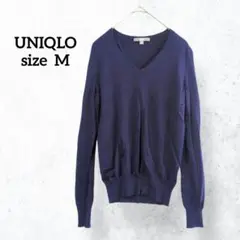 ユニクロ 長袖 ニットセーター ブルー ウール Vネック t4189